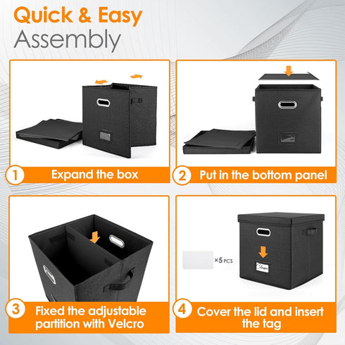 Vinyl Record Storage Box for 50+ Single LPs, Stackable Albums Linen Crate with Lid, Collapsible Document Organizer