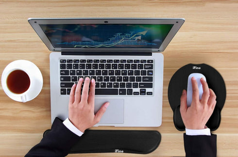 iFine Upgrade Enlarged Superfine Fiber Memory Foam Ergonomic Mouse Pad & Keyboard Wrist Rest for Desktop, Laptop