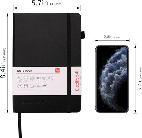 Deziliao Lined Journal Notebooks, Hardcover, 100Gsm Premium Thick Paper, Medium 5.7"x8.4", with Pen Loop