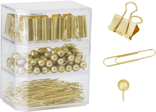 Gold Binder Paper Clips Set, 182pcs Large Paper Clips, Binder Clips, Office Supplies for Women