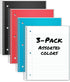 Dunwell 3-Pack Wide Ruled Spiral Notebook, (Red Blue Black) Poly Cover, 100 Sheets, 8 x 10.5 Wide Rule Notebooks for School, 1 Subject Notebook, Inner Pockets, Perforated 3-Hole Paper Note Book by Dunwell