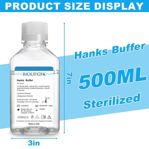0.1m 500ml Hanks' Balanced Salt Solution, HBSS Buffer Without Calcium & Magnesium, Filtered Sterilization, Reay to Use