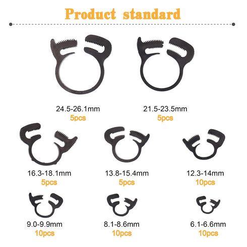 60-Pcs Heavy Duty Speedy Double Snap Grip Nylon Plastic Hose Clamps, 8 Sizes Set Assortment