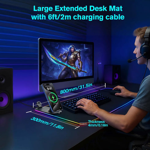 ELUTENG 4in1 31.5"x11.81" Mouse Pad with Phone Holder Wireless Charging Desk Mat RGB Ultra-Smooth Gaming Mousepad