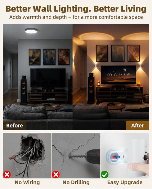 4000mAh 3 12 1 Pack) EZVALO Battery Operated Wall Sconce with Motion Sensor, Rechargeable Wall Light, Color