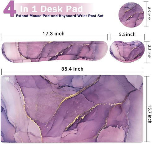 WB WEIRDBEAST Set, 4Pcs (35.415.7 Set Large Keyboard Mouse Pad Extended Mouse Pad+Keyboard Wrist Rest Support, Memory