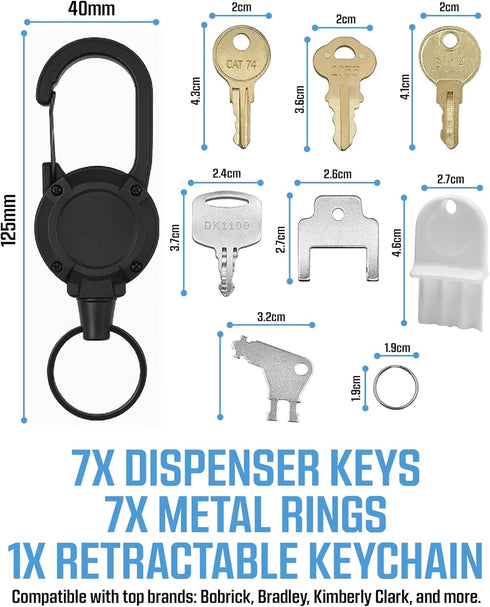 KeySet 8 1100, 2055, 74, 770301, E114 Universal Paper Towel Dispenser + Retractable Key Chain - Pcs Compatible