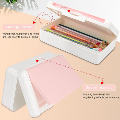 SFLHHDM Pencil Box for Office Supplies Storage Organizer, Double Layer Large Capacity Pencil Boxes, Plastic Crayon Box