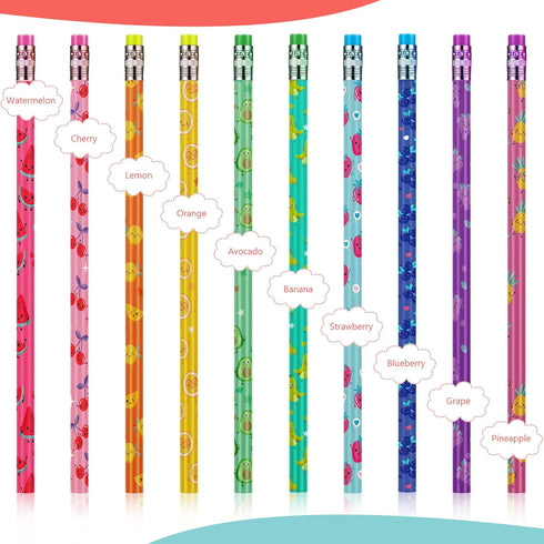 Thenshop 30 Pcs Scented Pencils for Kids, Fruit Scent HB Graphite Pencils, Cartoon Pencil Toppers