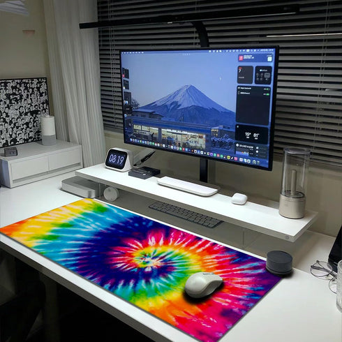 Extended Large Cool Tie Dye Art Mouse Pad, 31.5 x 11.8 Inch, Oversized Desk Mat with Stitched Edges for Home Office