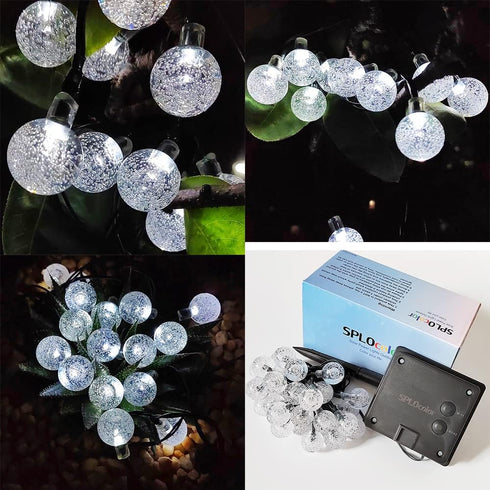 Solar String Lights Outdoor, 20ft Waterproof 30 LEDs 8 Modes Crystal Globe Solar String Fairy Lights Backyard Patio Christmas Lights for Holiday Party Gardens Backyard Wedding (White) by SPLOcolor