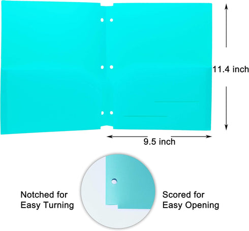 Youngever 6 Pack Heavy Duty Plastic Folders - Two Pocket Binder Dividers with 3 Hole Punch Notches