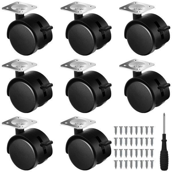 8 Pcs 1.5 Inch Furniture Casters with Brake, Swivel Replacement Wheels for Rolling Cart Table Chair Cabinet