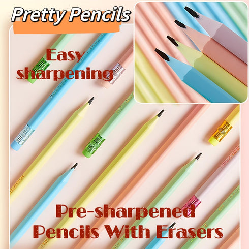 Fun Pencils - Flower Shaped Shavings, Novelty, Cool - Triangular Pencils for Kids, Cute with Erasers, 12 Pack