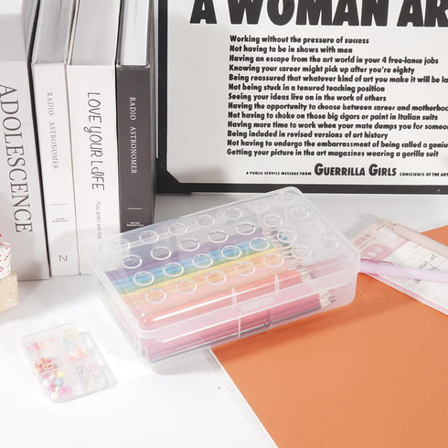 Plastic Pencil Box, Large Pencil Case, Clear Pencil Boxes with Snap-tight Lid, Hard Crayon Box Storage Marker Organizer
