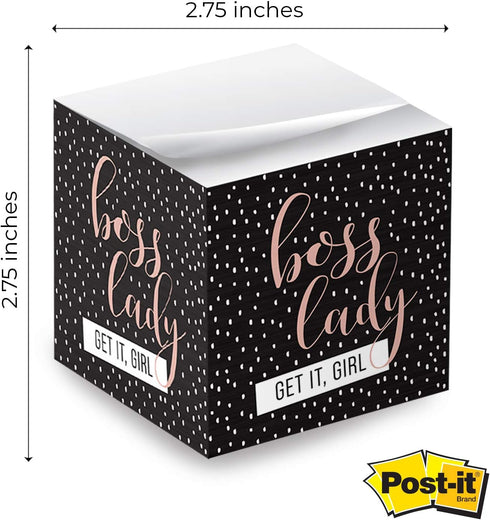 Boss Lady Sticky Note Cube - 600 Sheets Memo Block, 2.75" Printed on 4 Sides, Super Chic Empowering Design