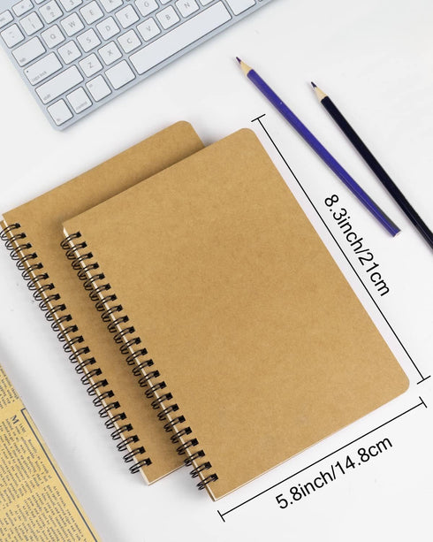 Spiral Notebooks A5 Lined 5Pcs College Ruled Journals Bulk Thick Paper for Work, Study, Notes Taking, Gifts 120 Pages/60 Sheets Kraft Brown by Dynta
