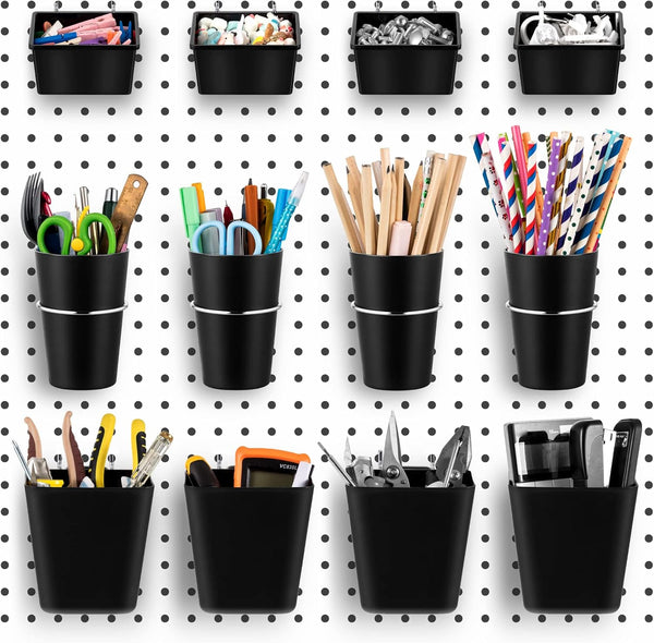 12 Pcs Pegboard Bins with Hooks, Pegboard Organizer Accessories for Garage Workshop Office Tools Storage