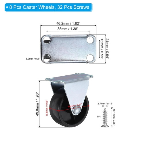 1.5" 8 Pack M4 PATIKIL Rigid Caster Wheels, Silent Fixed Plate Casters with Screws for Furniture Workbench Cart Trolley