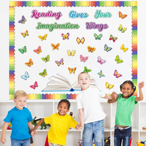 gisgfim Reading Bulletin Board Decorations Set, Butterfly Bulletin Board Borders, Craft Home Library Wall Decor