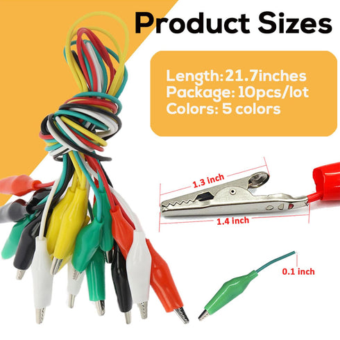 10PCS Electrical Alligator Clips, 5 Colors Test Leads with Probes, Crocodile Jumper Wires for Circuit Connection