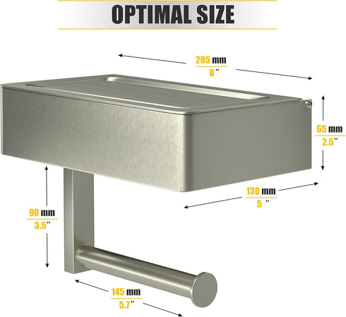 SUS304 Brushed Nickel Toilet Paper Holder Wall Mounted with Shelf & Wipes Storage Stainless Steel Modern Toilet Tissue