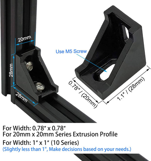 10 Sets 2020 Aluminum Extrusion T Slot Corner Bracket, 90 Degree Right Angle Connector with M5 Bolts