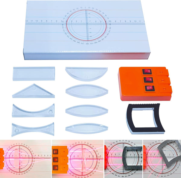 Physics Optics Experiment Set, Prisms, Convex Lens, Triple Laser Refraction Educational Science Kits