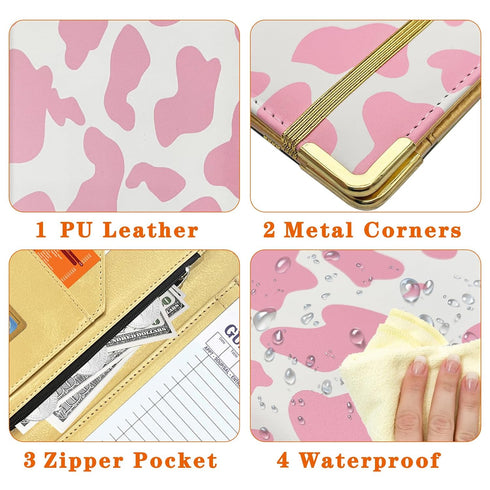 YeeCASE Server Book, Painted Server Books for Waitress, Durable Leather Waitess Book with Zipper Pocket,Server Manual