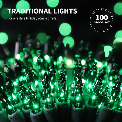 100LIGHTS 5.98m Set Green Extra-Bright with End Connectors Christmas Decorative Lights UL Certified Mini String Light