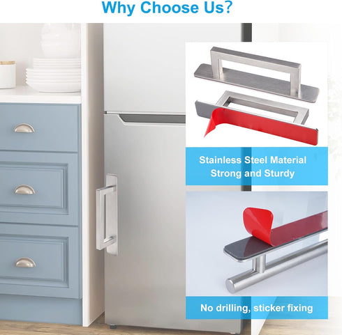 Self-Stick Adhesive Cabinet Handles - 6" Stainless Steel No-Drilling Handles for Cabinet Door, Window, Drawer &