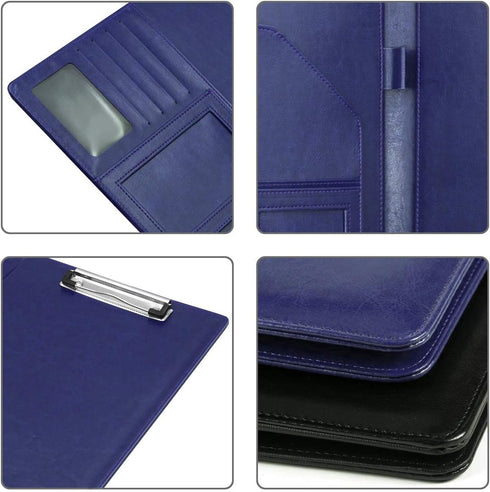 WAVEYU Padfolio Clipboard Folder, Faux Leather Storage Clipboard for Letter Size A4 Notepad, Blue