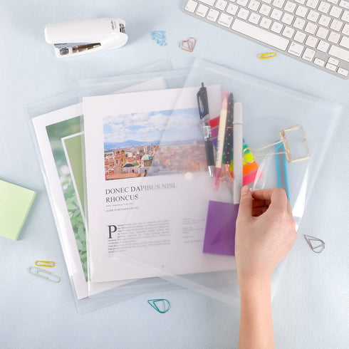 EOOUT 50pcs Clear Plastic Envelopes with Button Snap Closure, Waterproof Poly Folder for A4 Letter Size Documents