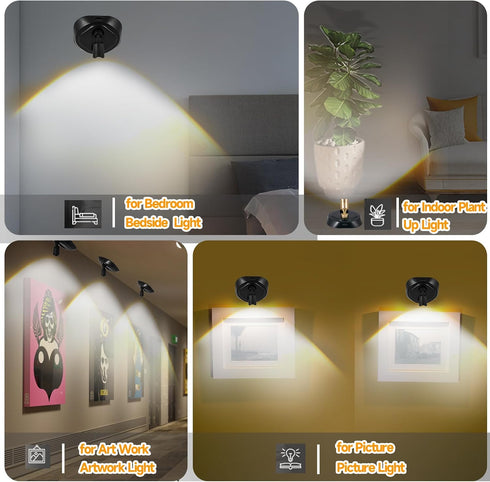 3CTT, Dimmable 2 Pack Wireless LED Spotlight Indoor with Remote, Battery Powered Picture Lights, Rechargeable Spot