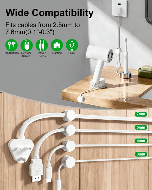 OneLeaf 12 Pack Spring Cable Clips for Phone Charger, One-Hand Cord Holder for Nightstand & Desk, Rotatable Desk Cable