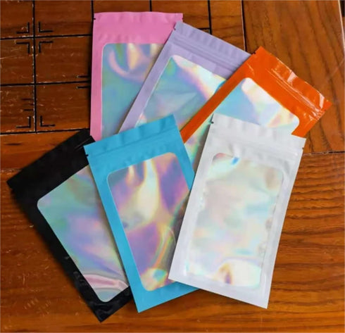 IRTGFHJE 100PCS Packaging Pouches(Purple,16x24cm) Flat Lock Bags Aluminum Foil Window Zipper Storage Bag DIY Matcha