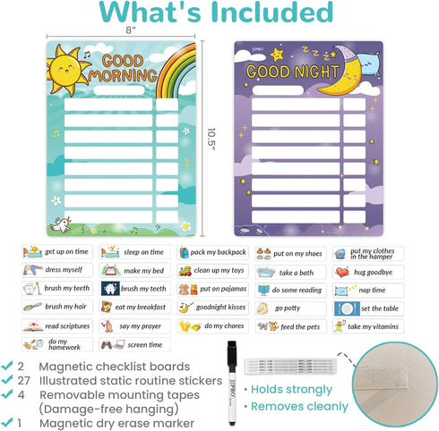 JJPRO Magnetic Kids Daily Schedule Whiteboard-Fridge Magnet to Log Bedtime Routine-Sun Morning Routine Activity Poster,Dry Erase Routine Chart Checklist for Kids at Home by JJPRO