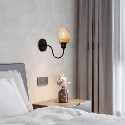 2pcs 1-5/8-inch 4.7" 5.6" G0084 Oval Shaped Glass Lamp Shades Replacement Globe or Cover with Faux Marble Texture