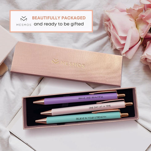 MESMOS 3Pk Fancy Pens for Women, Ballpoint Pens, Get Well Soon Gifts, Breast Cancer Survivor Comfort Items for Cancer
