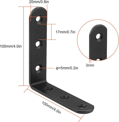 16 4" 4" 3MM PCS Black L Brackets for Wood, x Corner Bracket Heavy Duty L Corner Brace Metal Right Angle Brackets