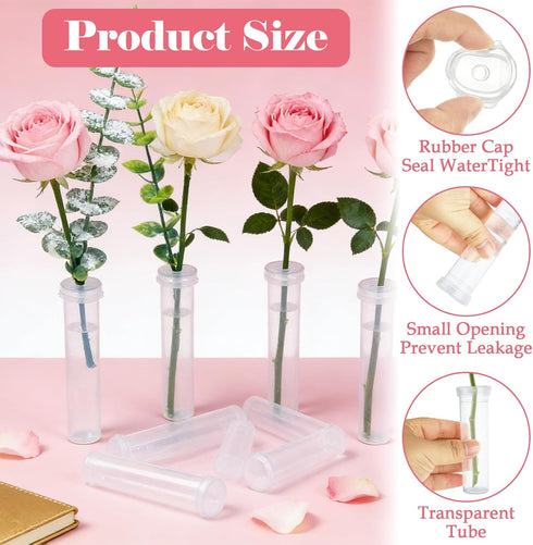100 Pack 60 ML 4.3 Inch DAJAVE Floral Water Tubes Plastic Water Tubes for Flowers, Clear Flower Vials with Caps