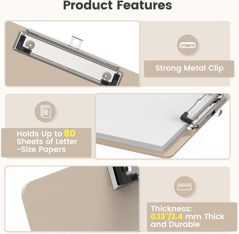 Extra Large 11x17 Clipboards, Khaki Plastic Drawing Boards with Low Profile Clip for Art Supplies and Drafting