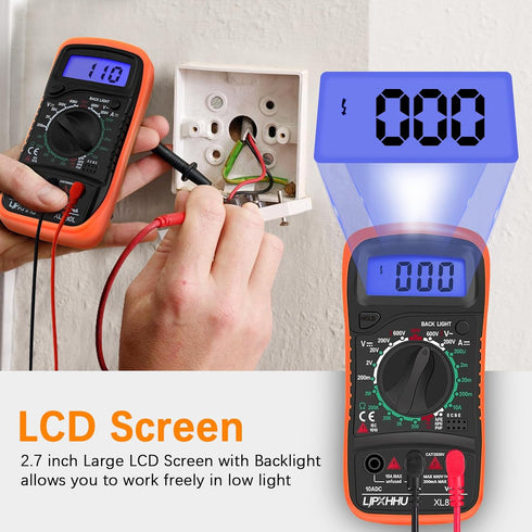 Digital Multimeter Voltmeter, Battery Voltage Tester with 2000 Counts, Continuity Ohm Volt Amp DC AC Current Meter