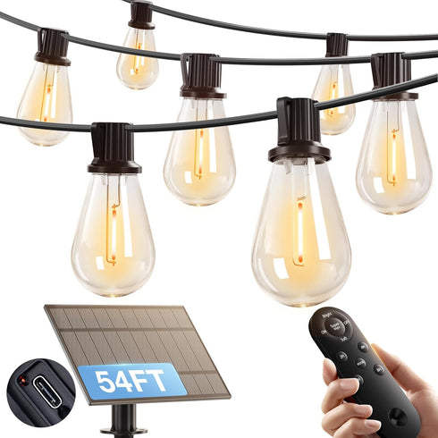 addlon 54FT(48FT+6) Solar String Lights Outdoor Waterproof with USB Port & Remote