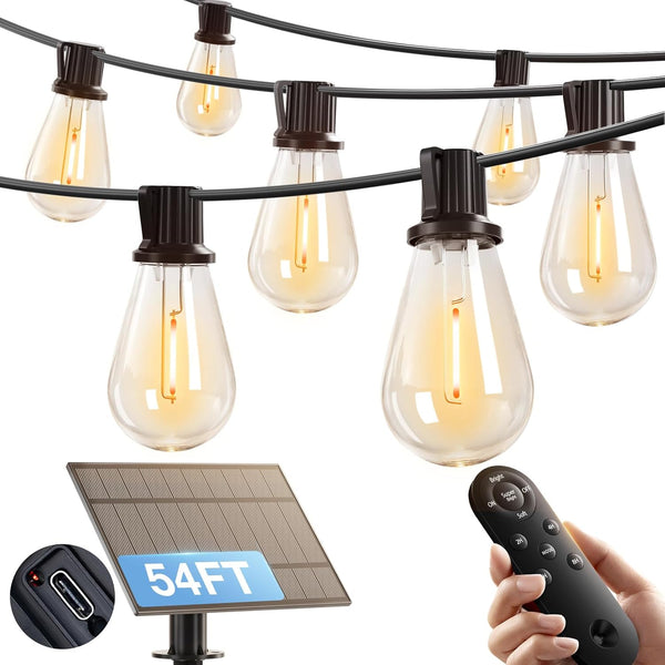 addlon 54FT(48FT+6) Solar String Lights Outdoor Waterproof with USB Port & Remote