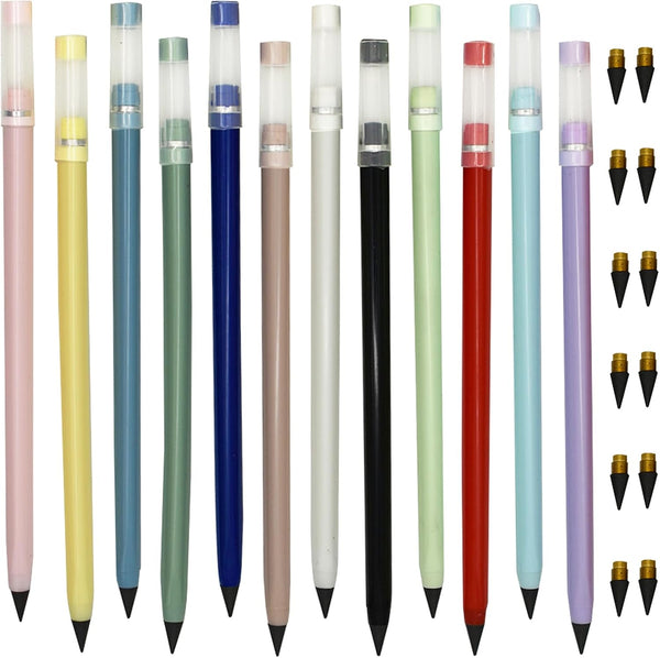 Maydahui 12PCS Everlasting Pencil, Inkless Eternal Pencil with Eraser, Magic Pencil with 12 Replaceable Nibs