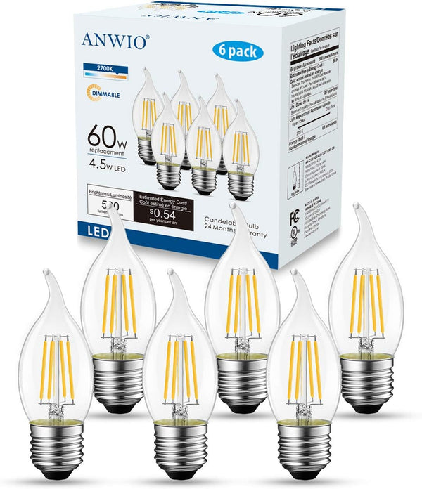 ANWIO Flame Tip Clear B11 Candle Light Bulb Indoor LED Filament Chandelier