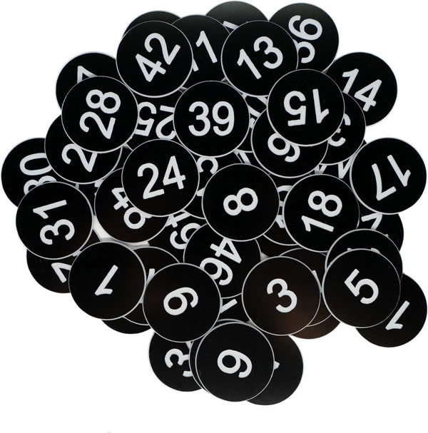 StayMax Engraved Plastic Number Tags Without Hole (1-50, Black)