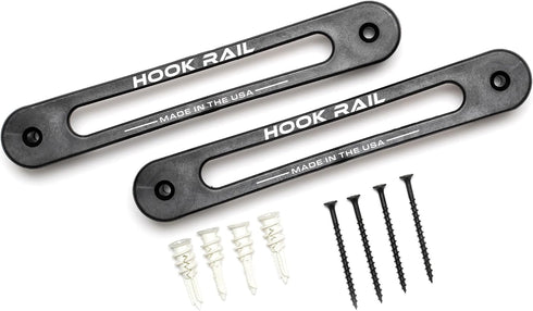 Hook Rail - 2/pk for Organizing Tie-Down Straps, Low-Profile Wall-Mounted Cargo Strap Management for Home or Garage