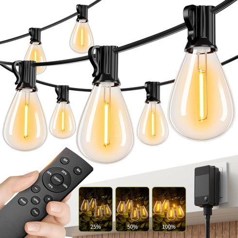 Sikitul 100FT LED Outdoor String Lights with Remote, One Continuous Strand Patio Lights
